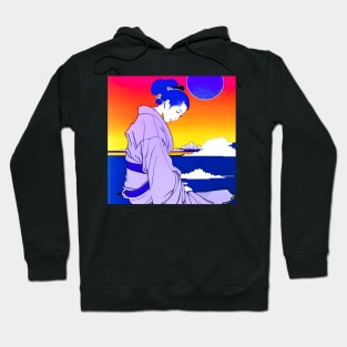 Woman at sunset. Hoodie